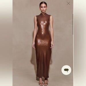 MESHKI Veronica Sequin Midi Dress in Chocolate